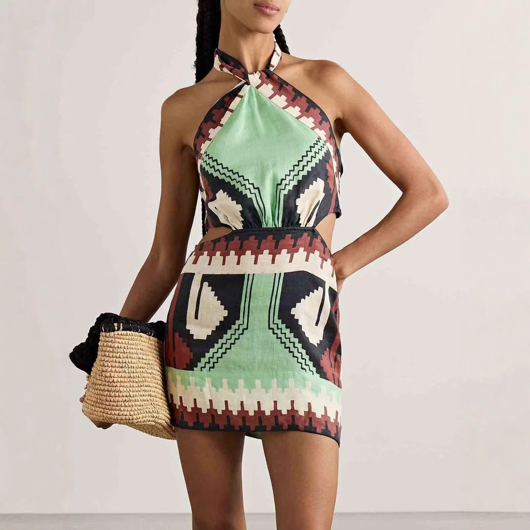 Summer Sexy Halter Positioning Print Holiday Dresses