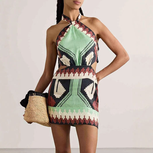 Summer Sexy Halter Positioning Print Holiday Dresses