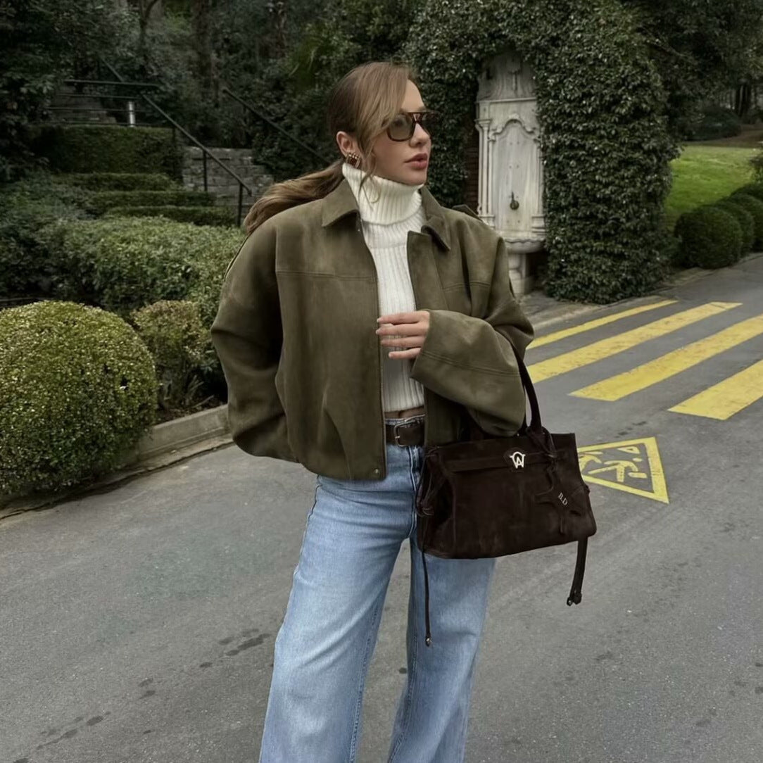 Women's Spring Fashion Pilot Batwing Sleeve Zipper Jackets