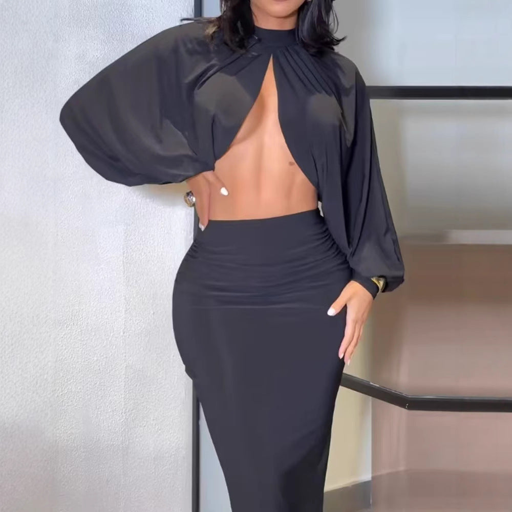 Solid Color Round Neck Sexy Slim Fit Fashion Casual Suit