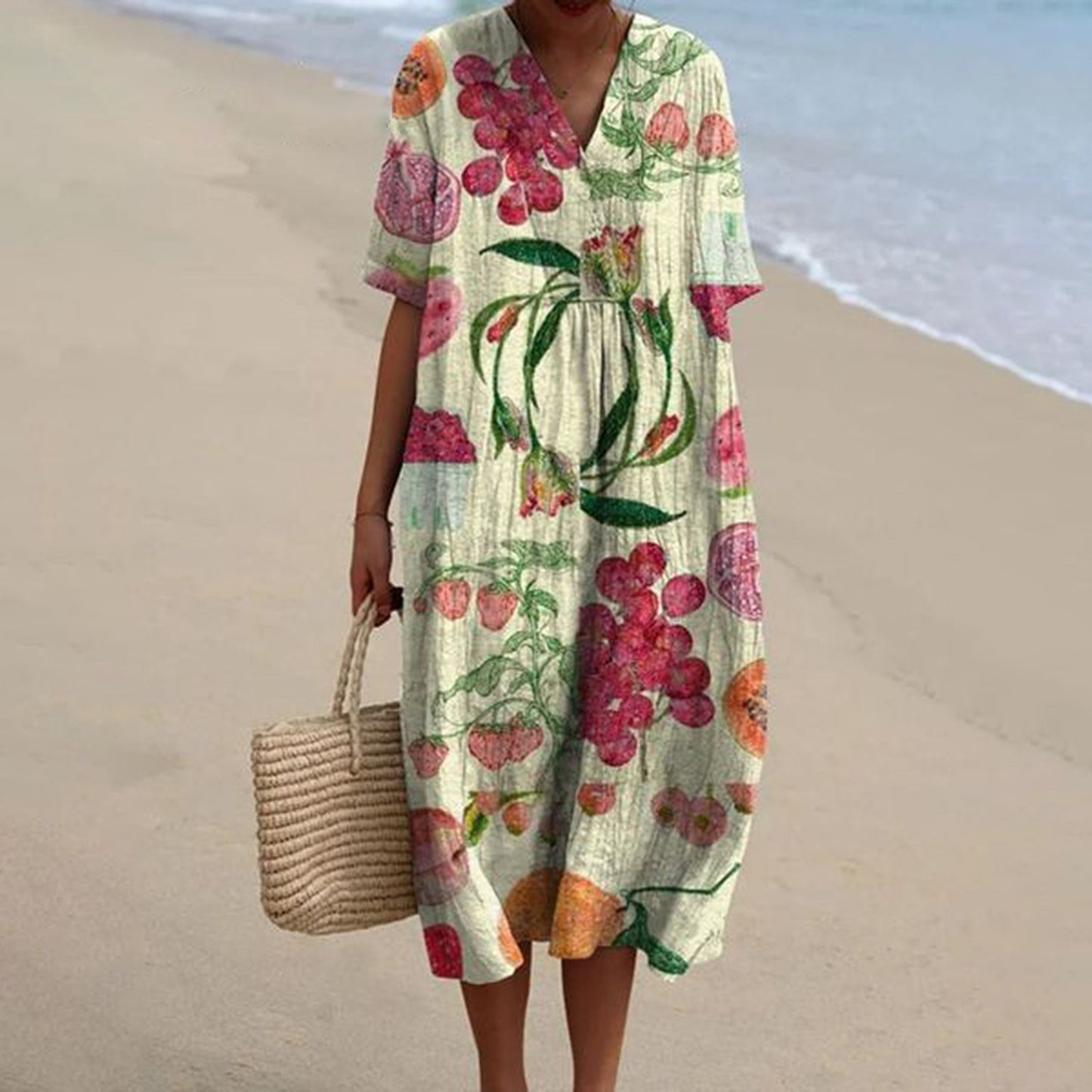 Women's Pocket Sleeve Dress Floral Plant Vacation Dresses