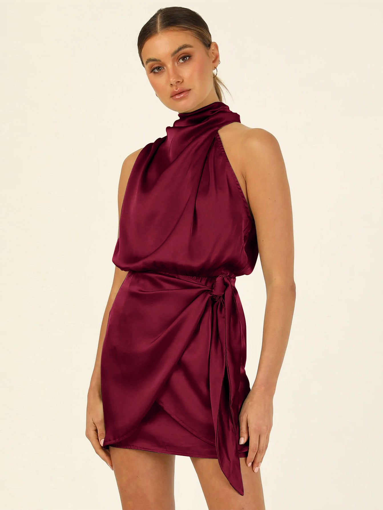 Halter Advanced Satin Tied Slim Fit Dresses