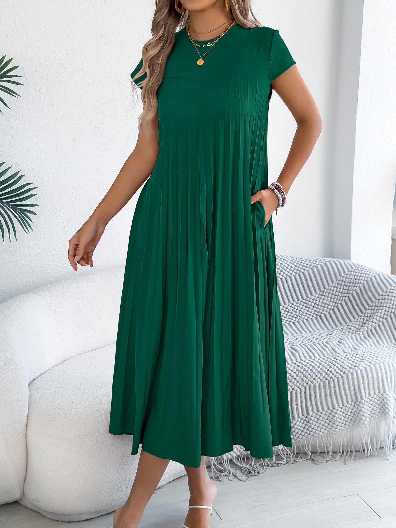Women's Pleated With Casual Loose Sleeves Pockets Shorts