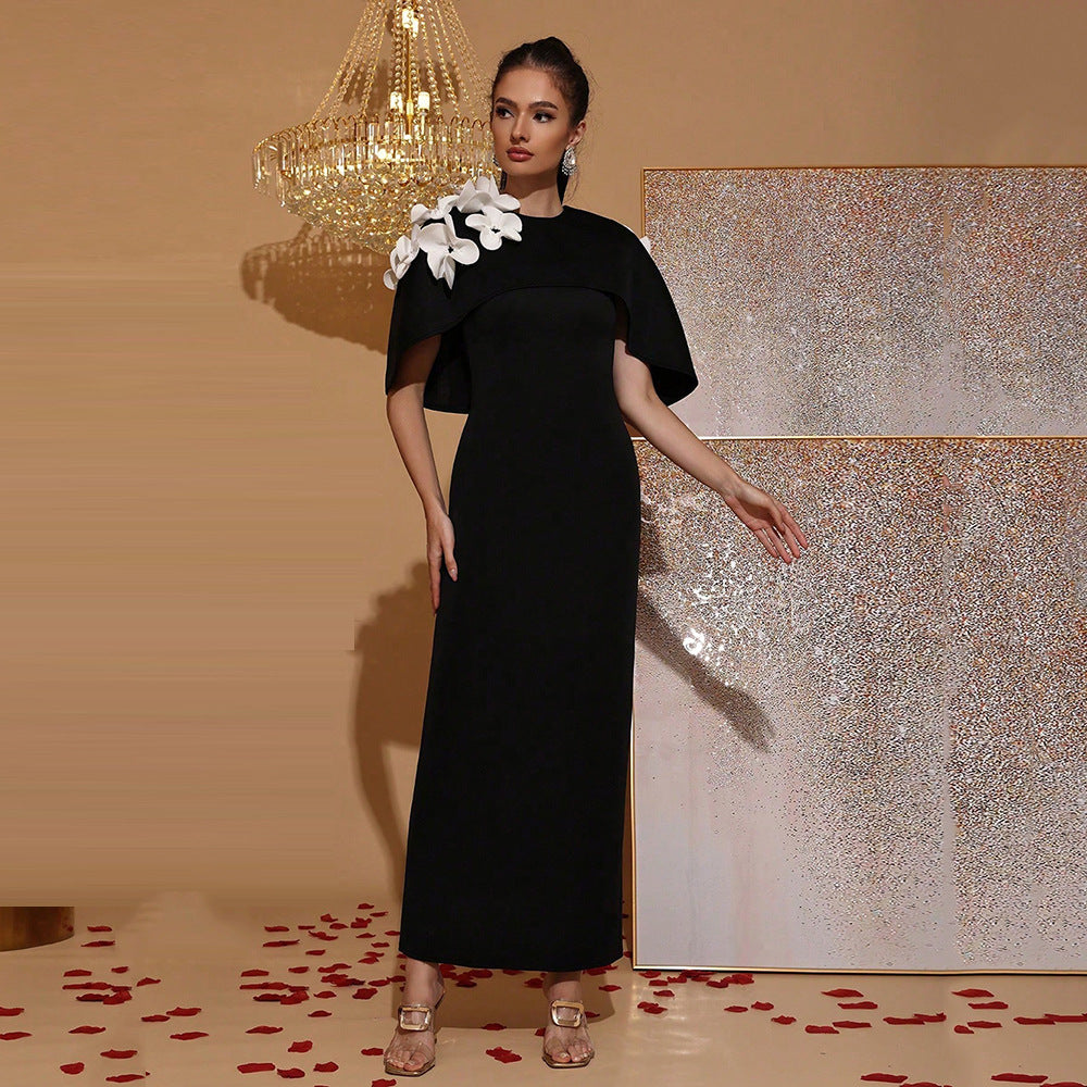 Women's Flower Long Cloak Sleeve Dress Bridesmaid Dresses