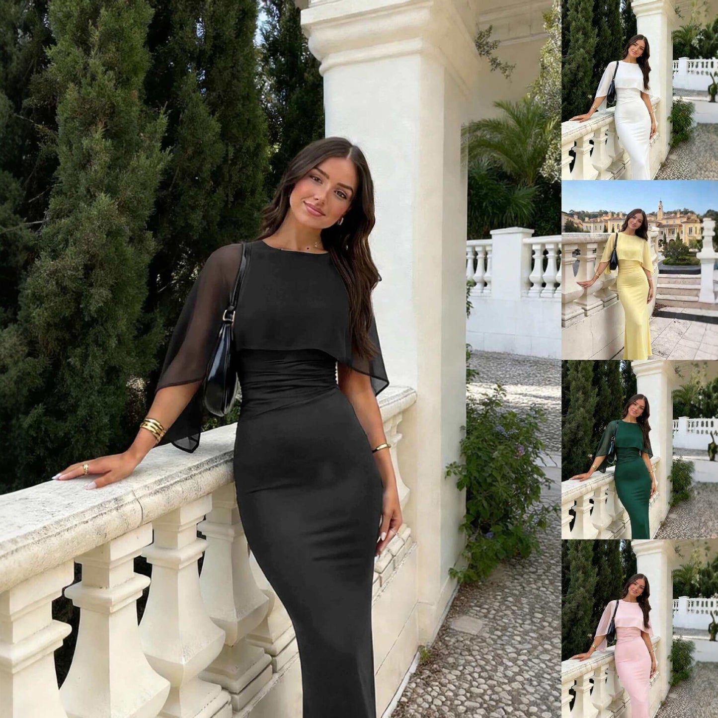 Tight Waist Sheath Solid Color Stitching Dress