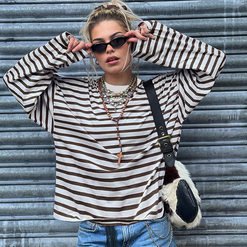 Women's Raglan Sleeve Printed T-shirt Crop Bottoming Round Blouses