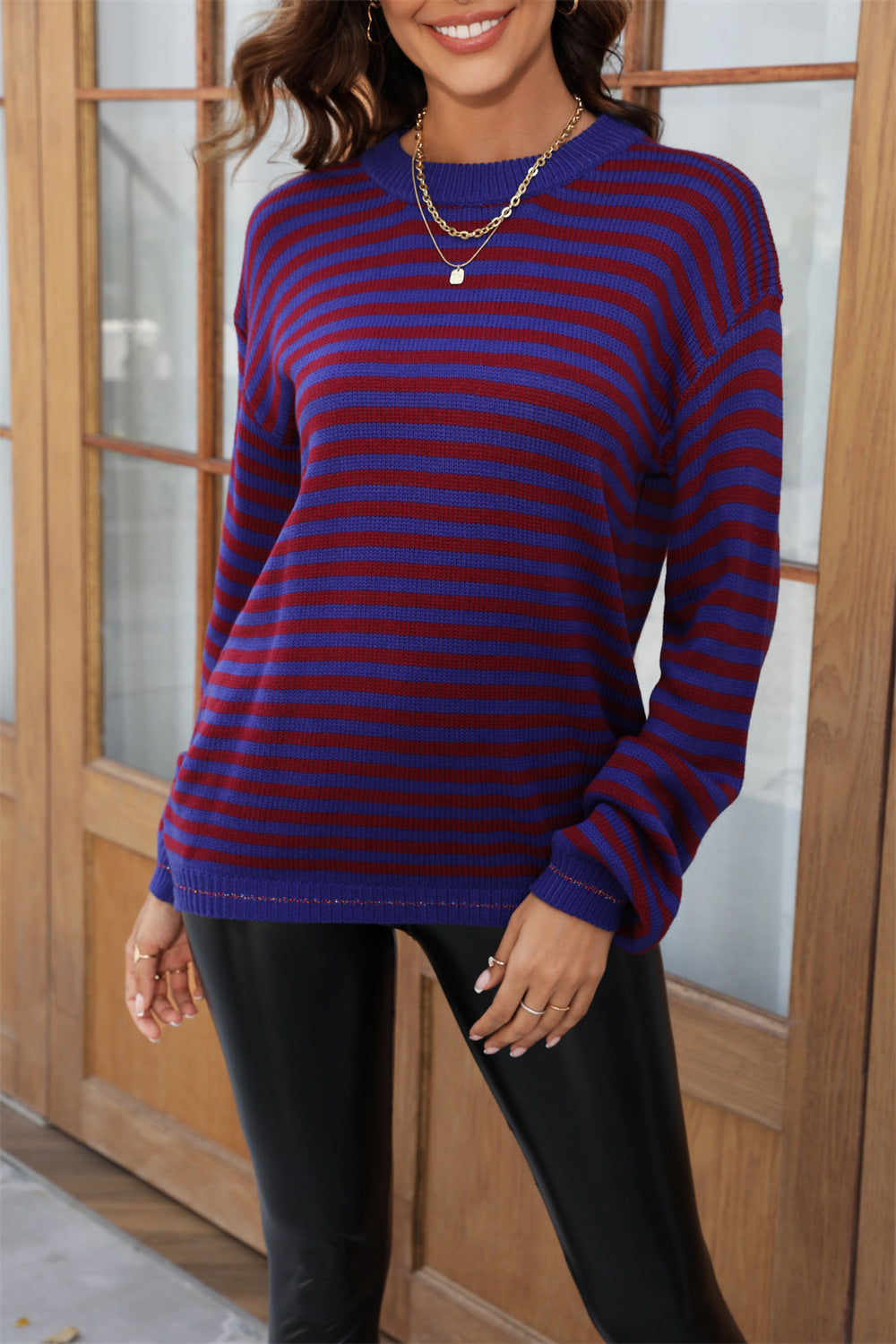 Women's Spring Clothes Stripes Contrast Color Long Knitwear
