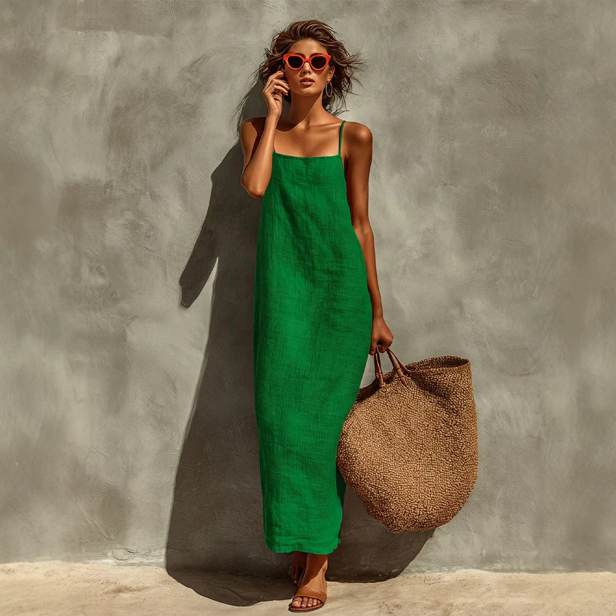 Women's Suspender Retro Loose Temperament Vacation Style Dress
