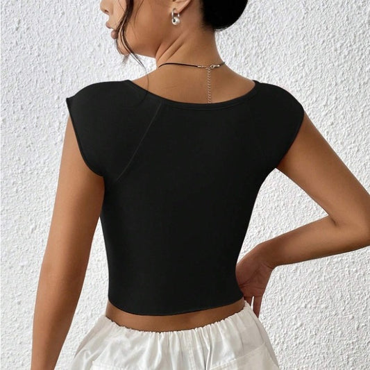 Women's Summer Pleated Sexy Slim Deep V Blouses