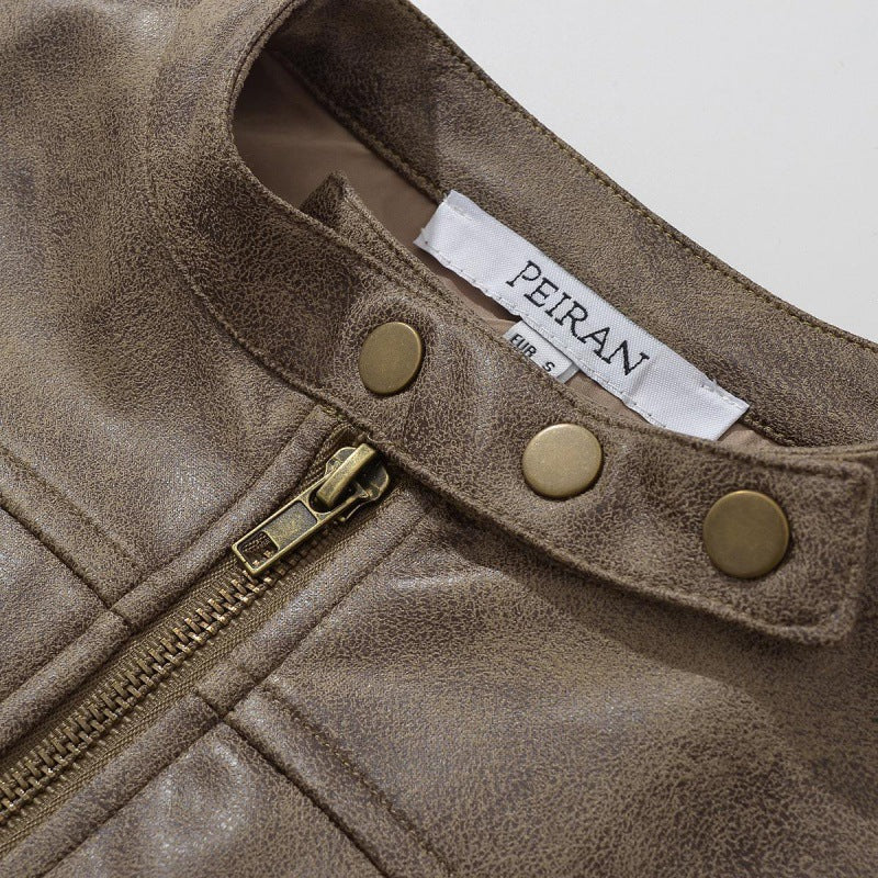 Women's Retro Hot Slim Stand Collar Faux Jackets