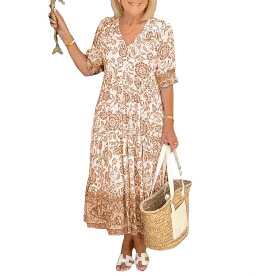 Summer Temperament Commute Long Floral Printed Dress
