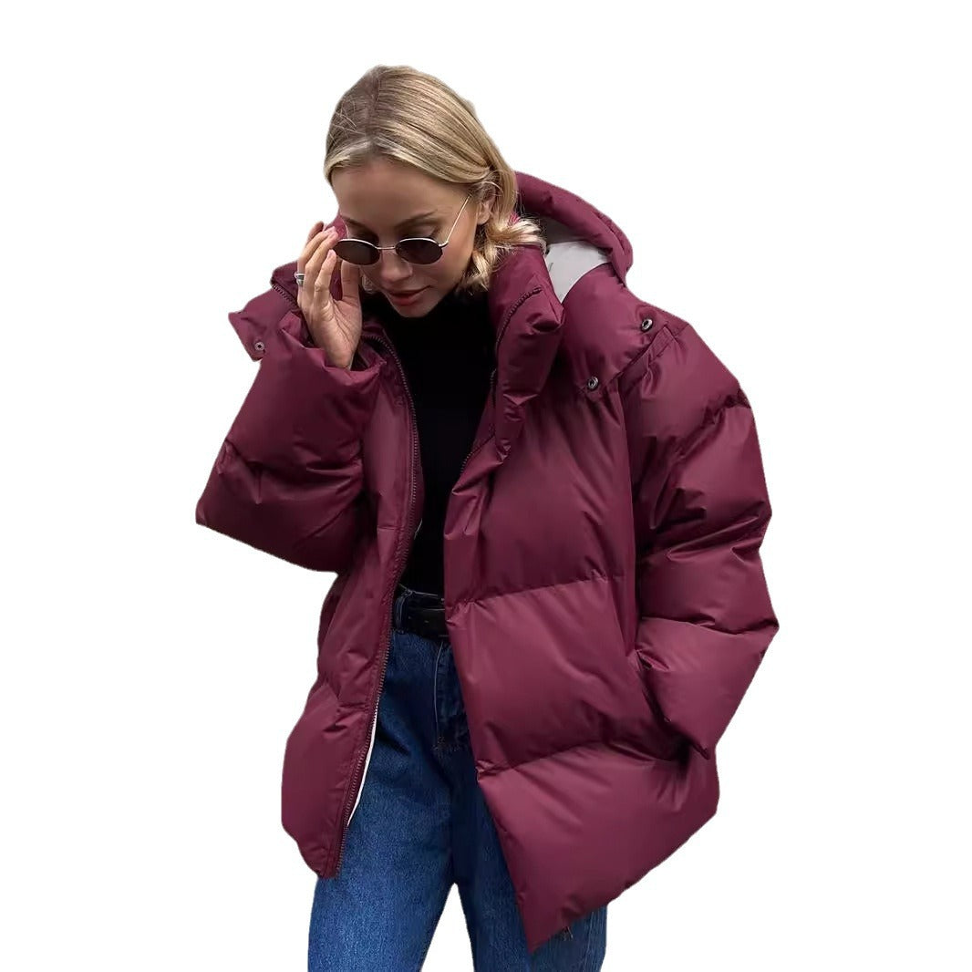 Women's Cotton Winter Loose Solid Color Hooded Coats
