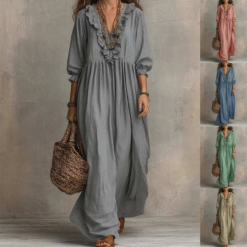 Striped Ruffled Loose High Waist Fashion Dress