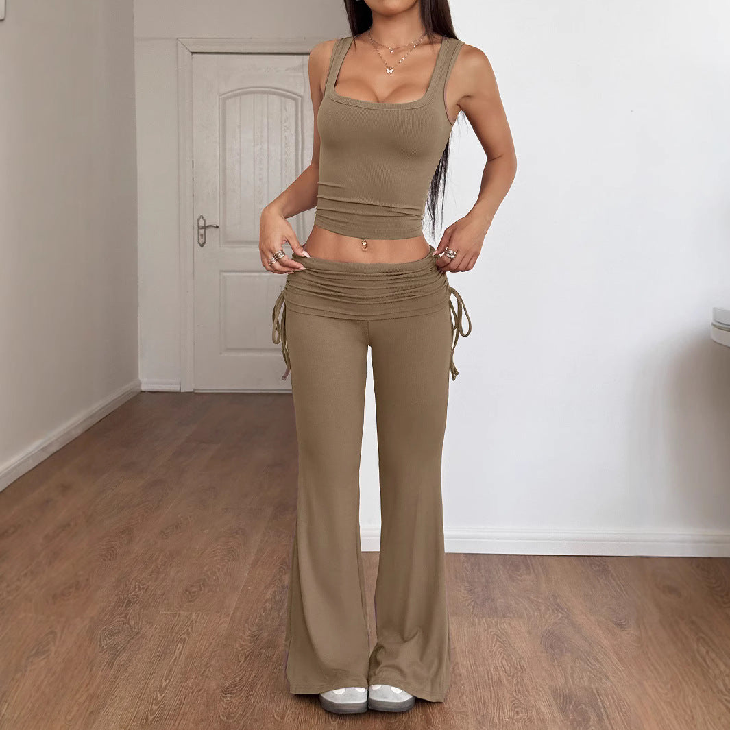 Women's Solid Color Sexy Lacing Trousers Two-piece Suits