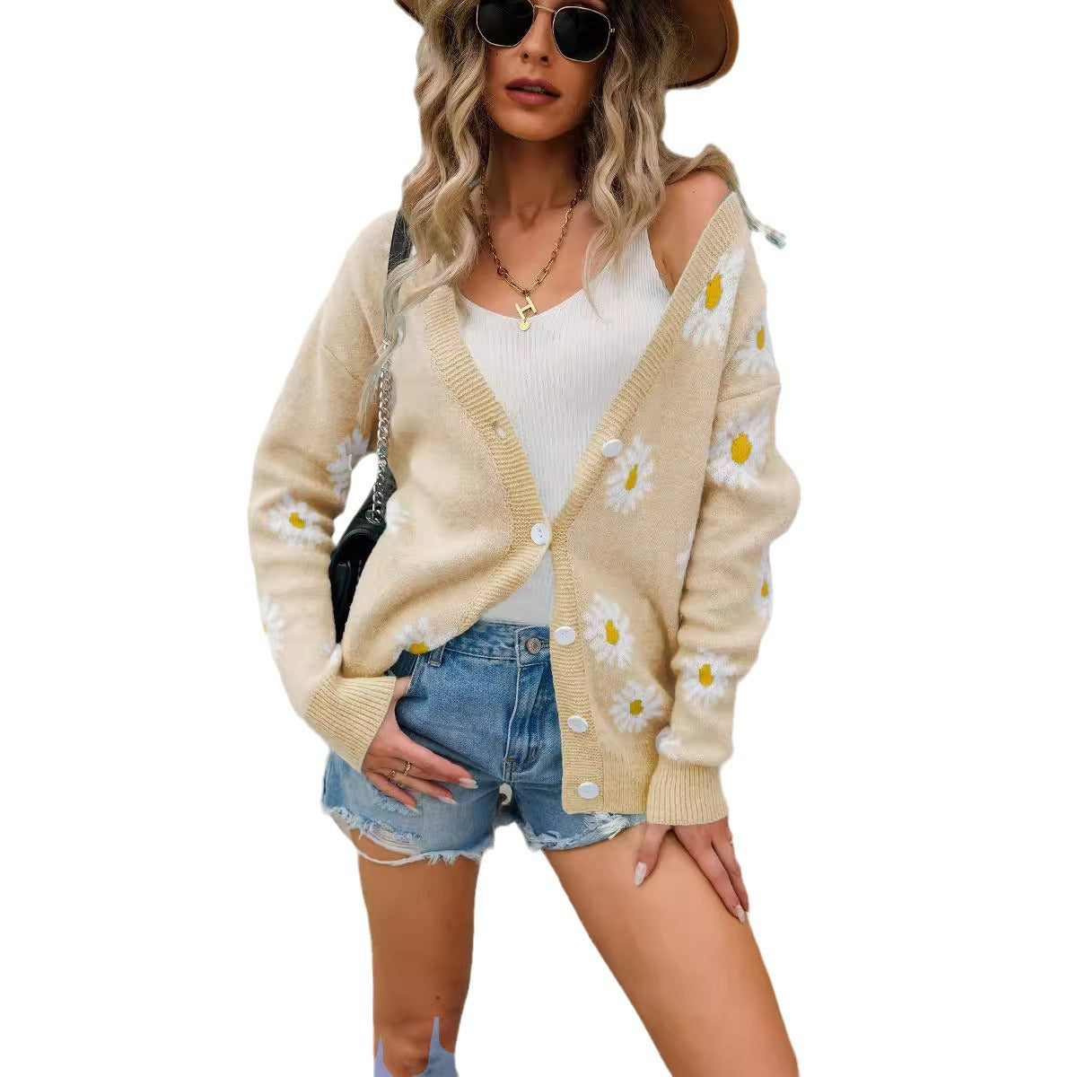 Casual Creative Printed Little Daisy Trendy Knitwear