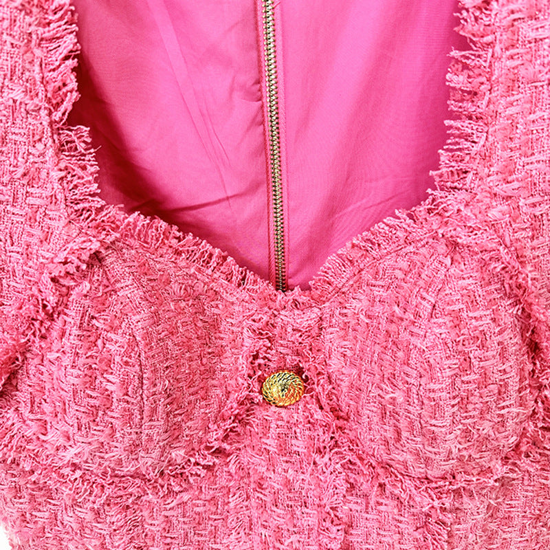 French Style Temperament Lion Button Fringe Square Shorts