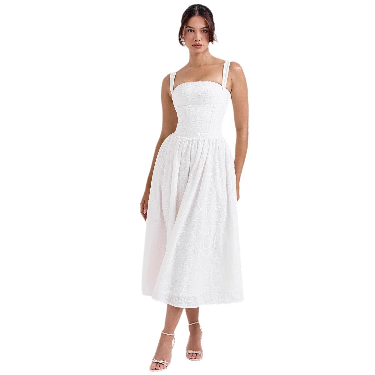 Women's Cute Embroidered White Suspender Pure Slimming Vacation Dresses