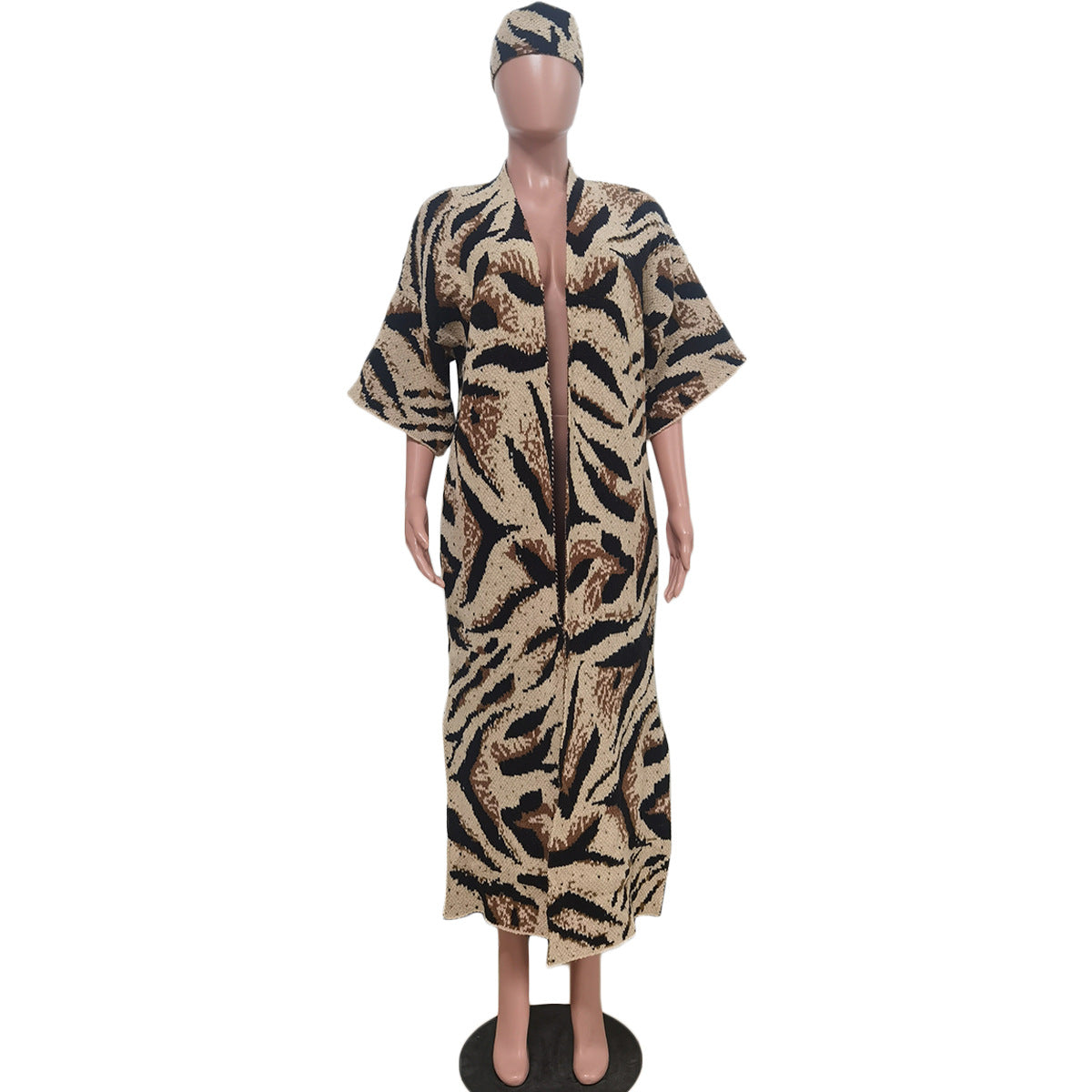 Women's Casual Knitted Leopard With Headscarf Sweaters