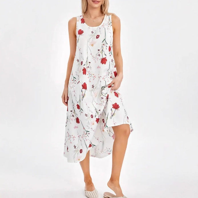 Summer Sleeveless Round Neck Printed Long Dress