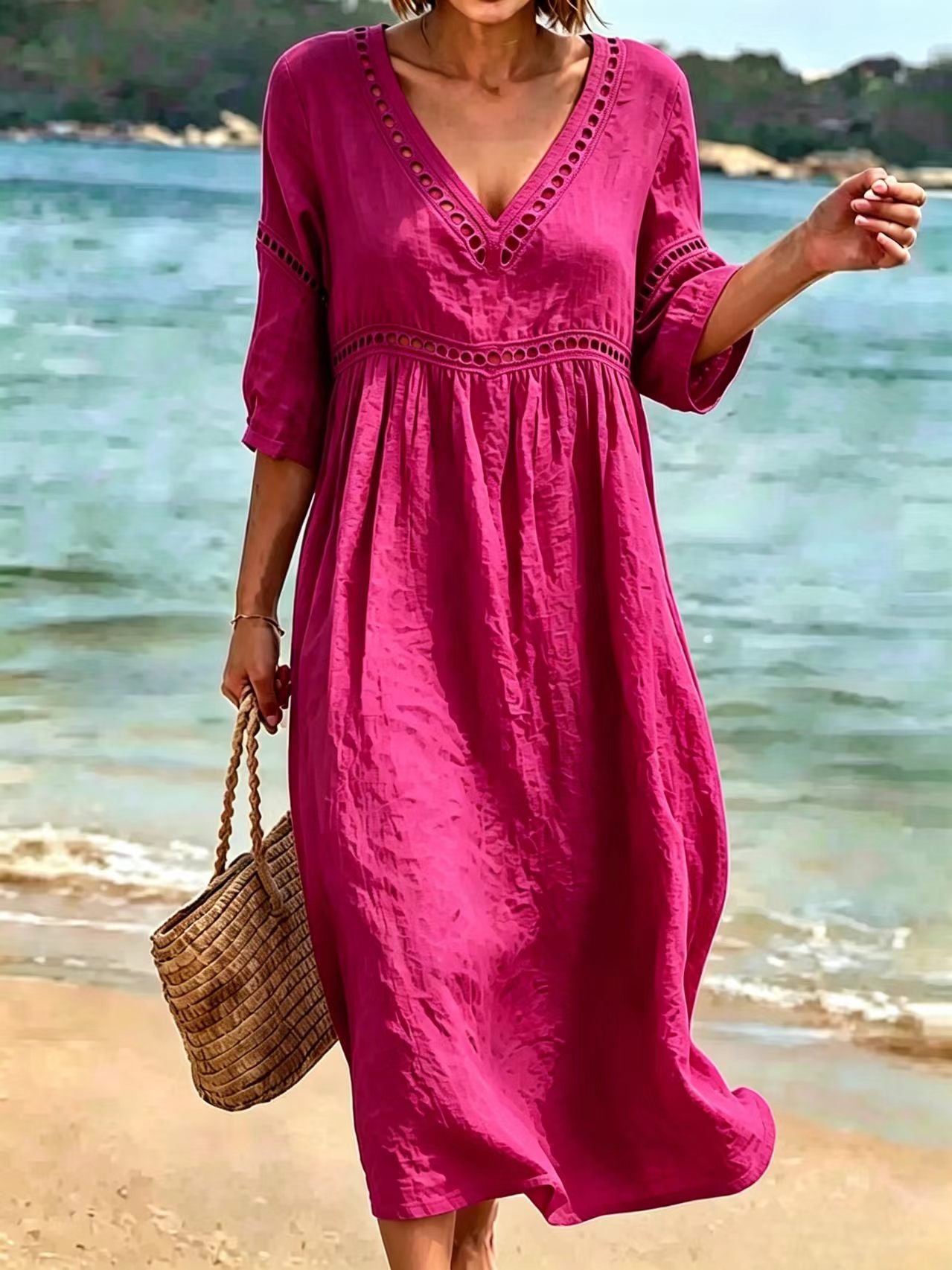 Women's Elegant Casual Solid Color Half Sleeves Dress