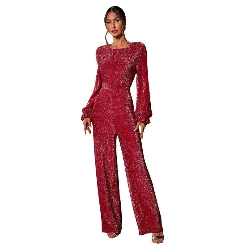 Women's Dress Backless Retro High Waist Long Jumpsuits