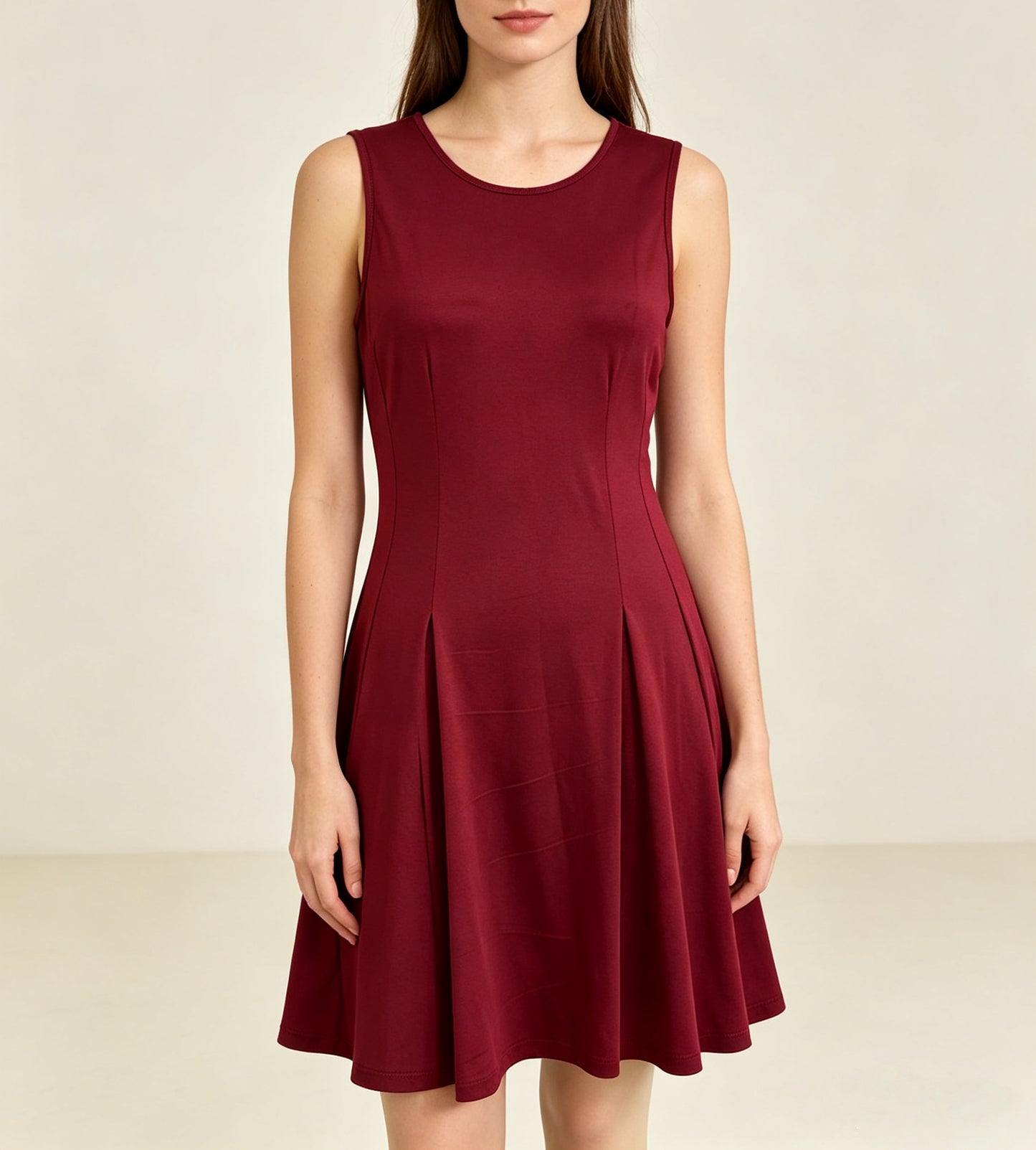 Women's Slim Fit Pleated Simple Round Neck Skirts