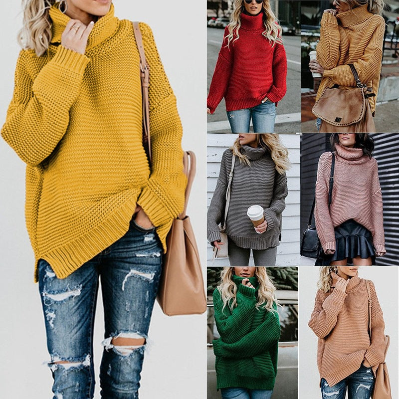 Women's Solid Color Large Commuter Turtleneck For Women's Sweater