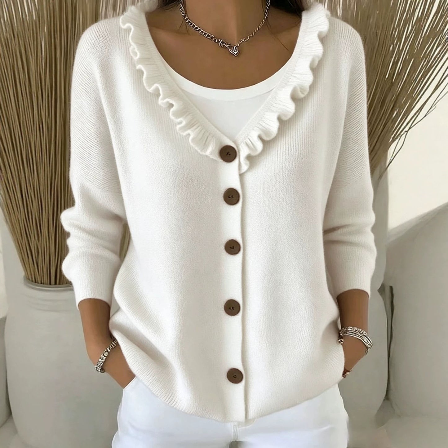 Women's Wooden Ear Knitted Solid Color Casual Coats