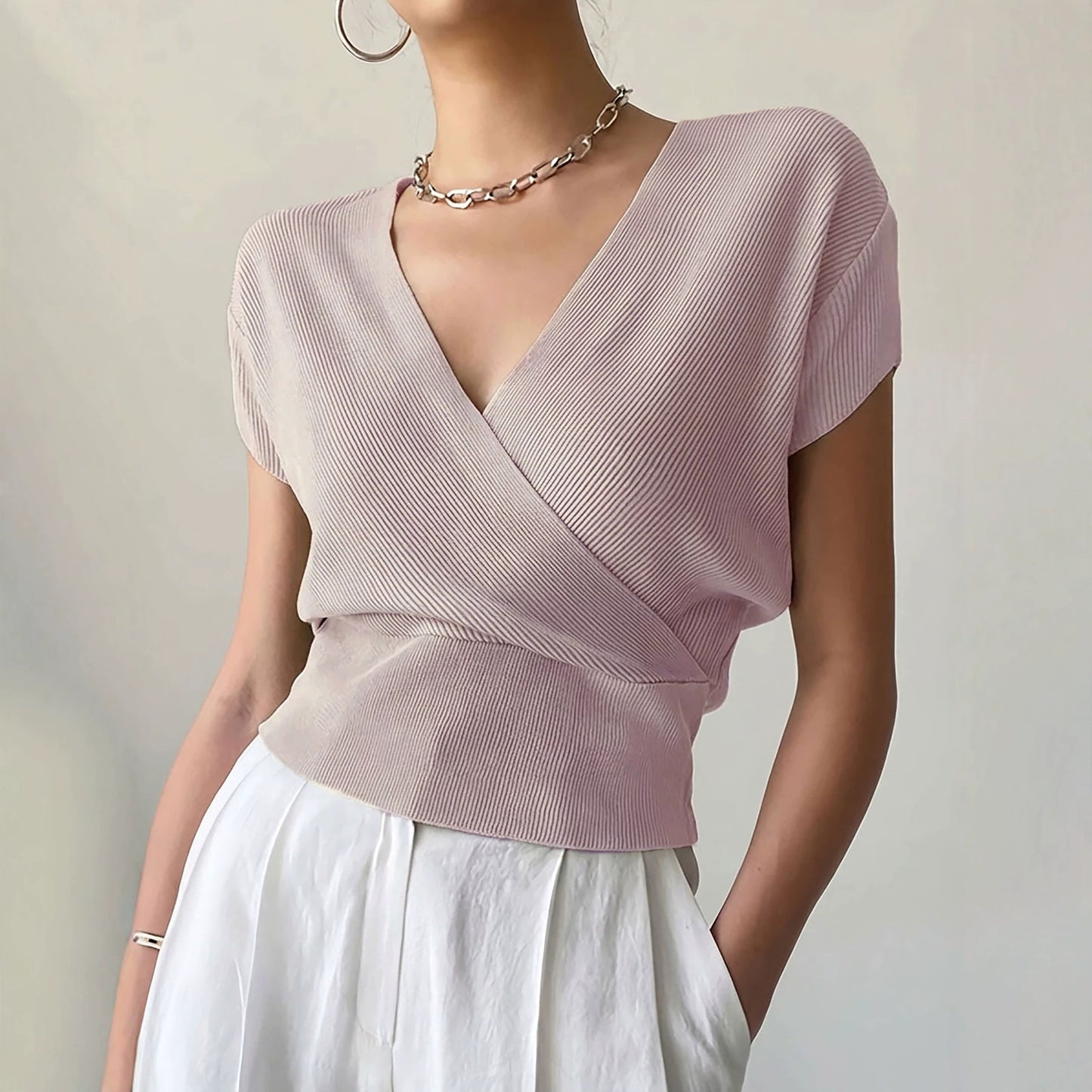 Women's Collar On Both Sides Easy Matching Waisted Design Sweaters