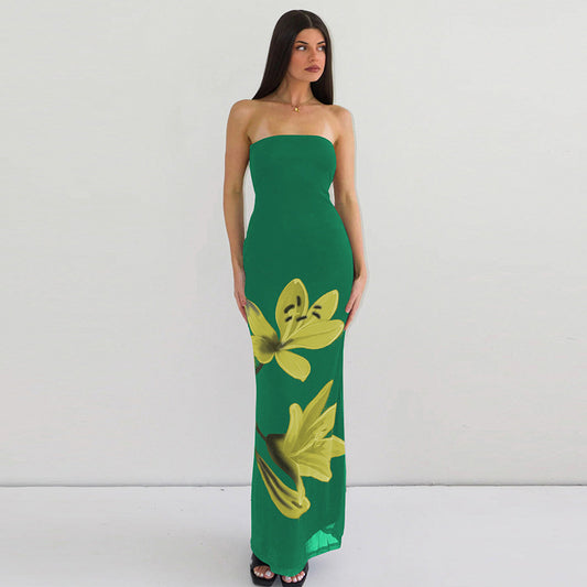 Women's Summer Personalized Printed Tube Backless Tied Dresses
