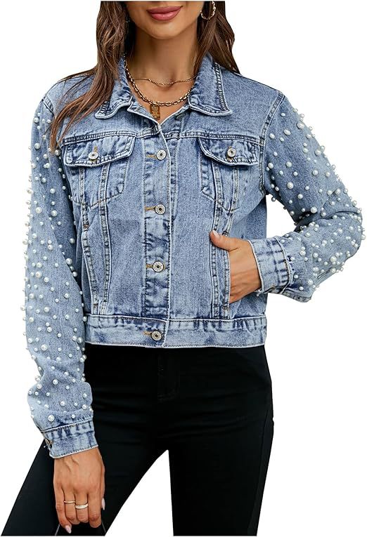 Women's Trendy Glamorous Denim Beaded Casual Jackets