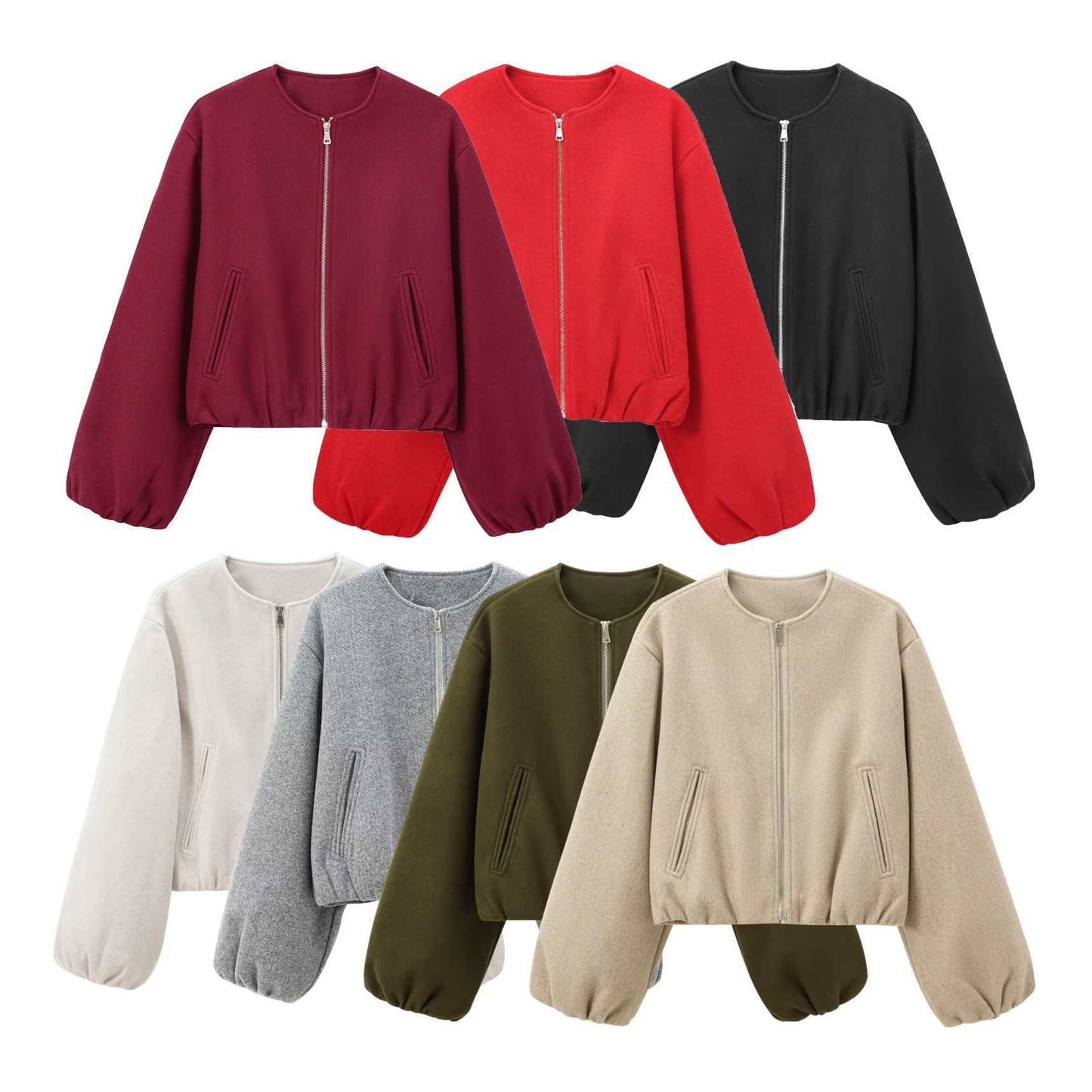 Women's Soft Spring Round Neck Pilot Zipper Jackets