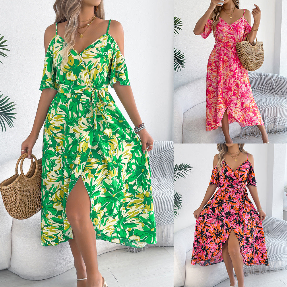 Fashion Women's Cross Flower Strap Holiday Dress