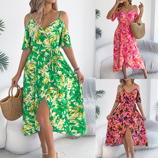 Fashion Women's Cross Flower Strap Holiday Dress