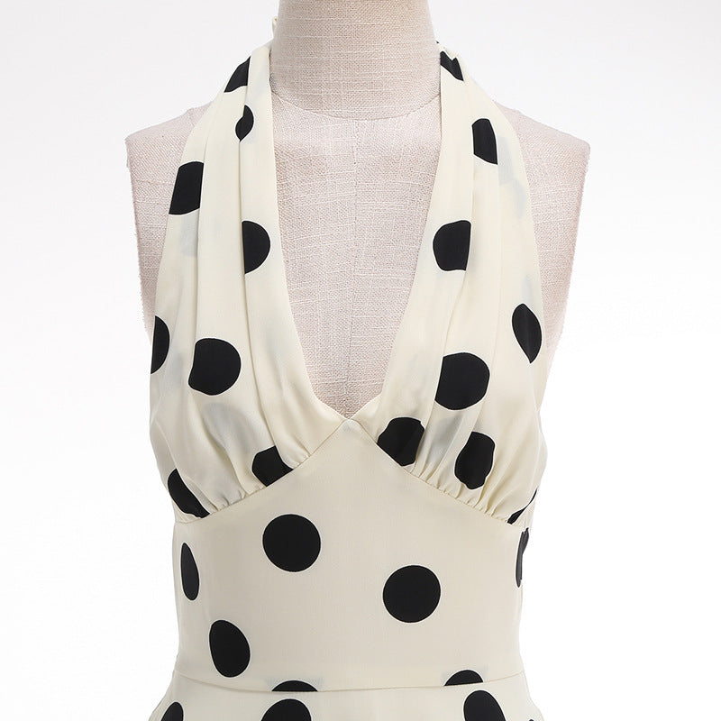 Dot Print Backless Sleeveless Slim Beach Dress