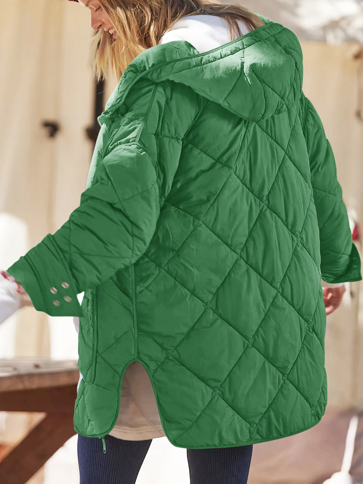 Pocket Split Cotton Loose-fitting Hoodie Long Coats