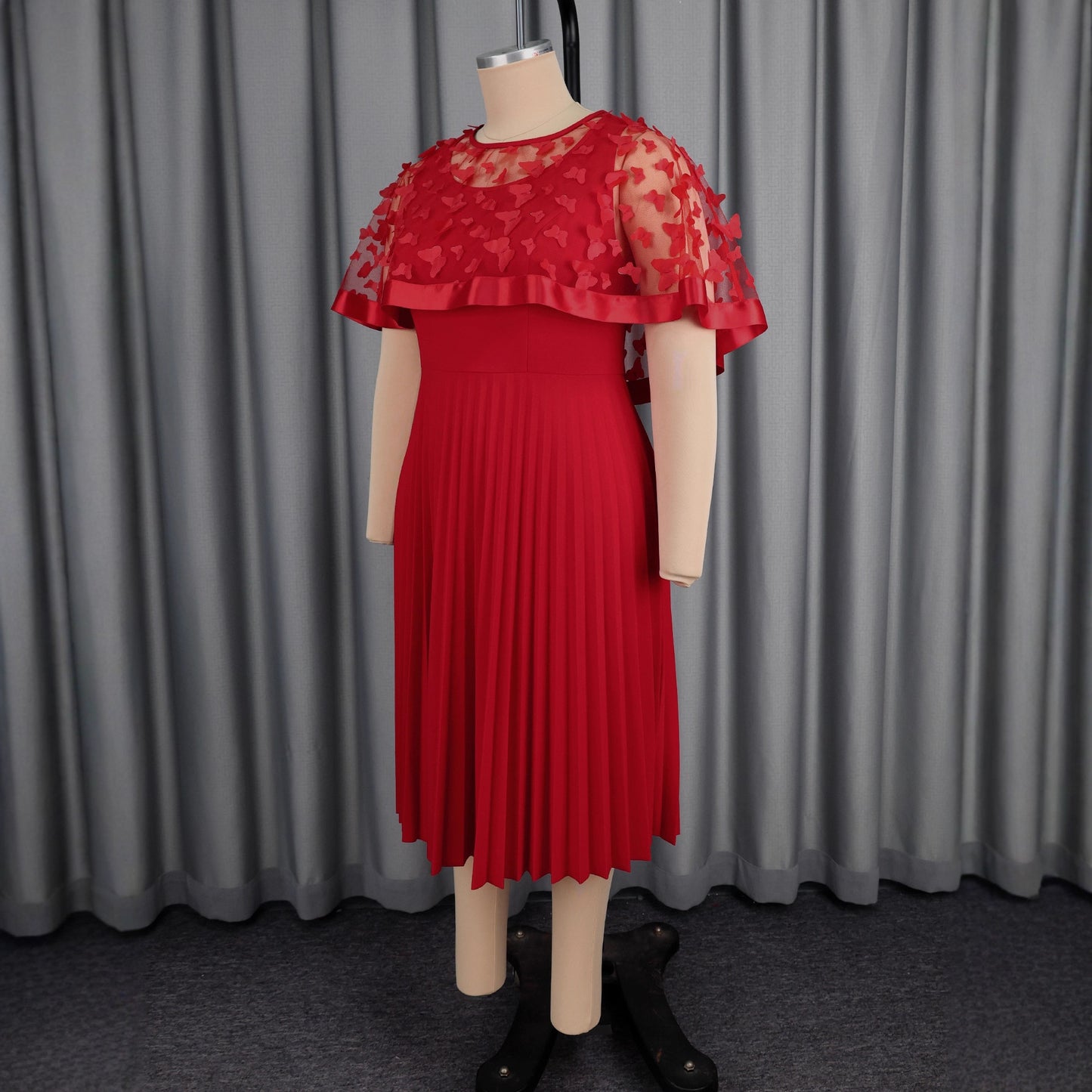 Women's Dress Stitching Mesh Bow Shawl Hem Dresses