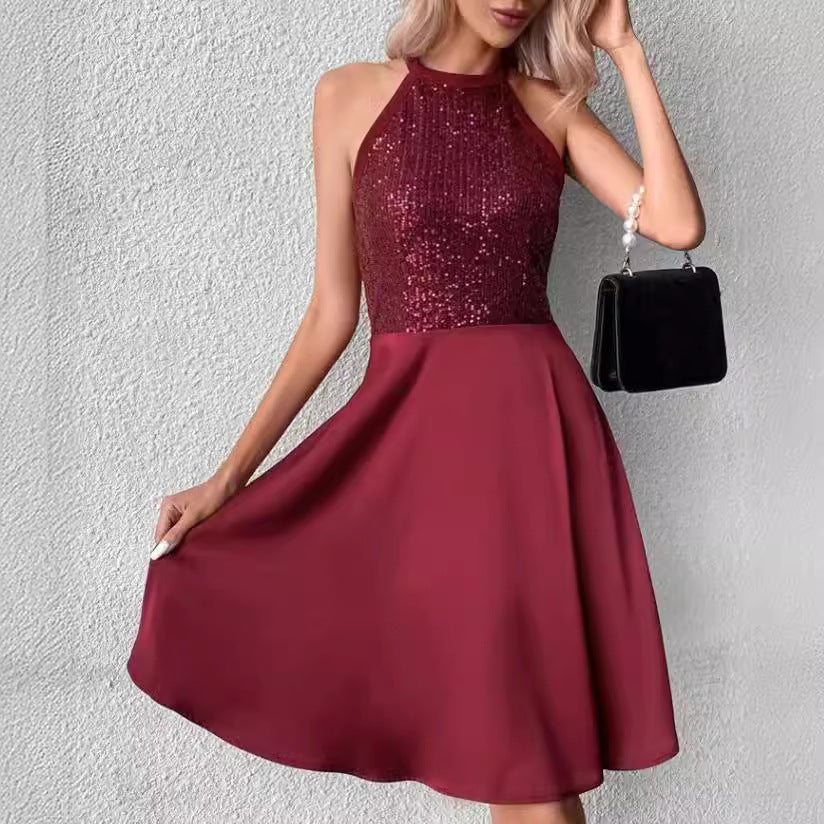 Innovative Summer Sequin Stitching Sleeveless Slim Dress