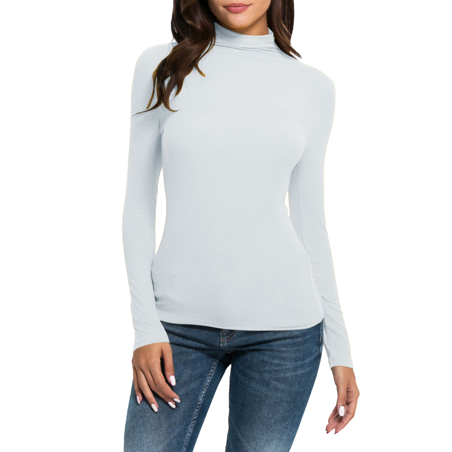 Women's Long-sleeved Turtleneck Pure Color Half Collar Blouses