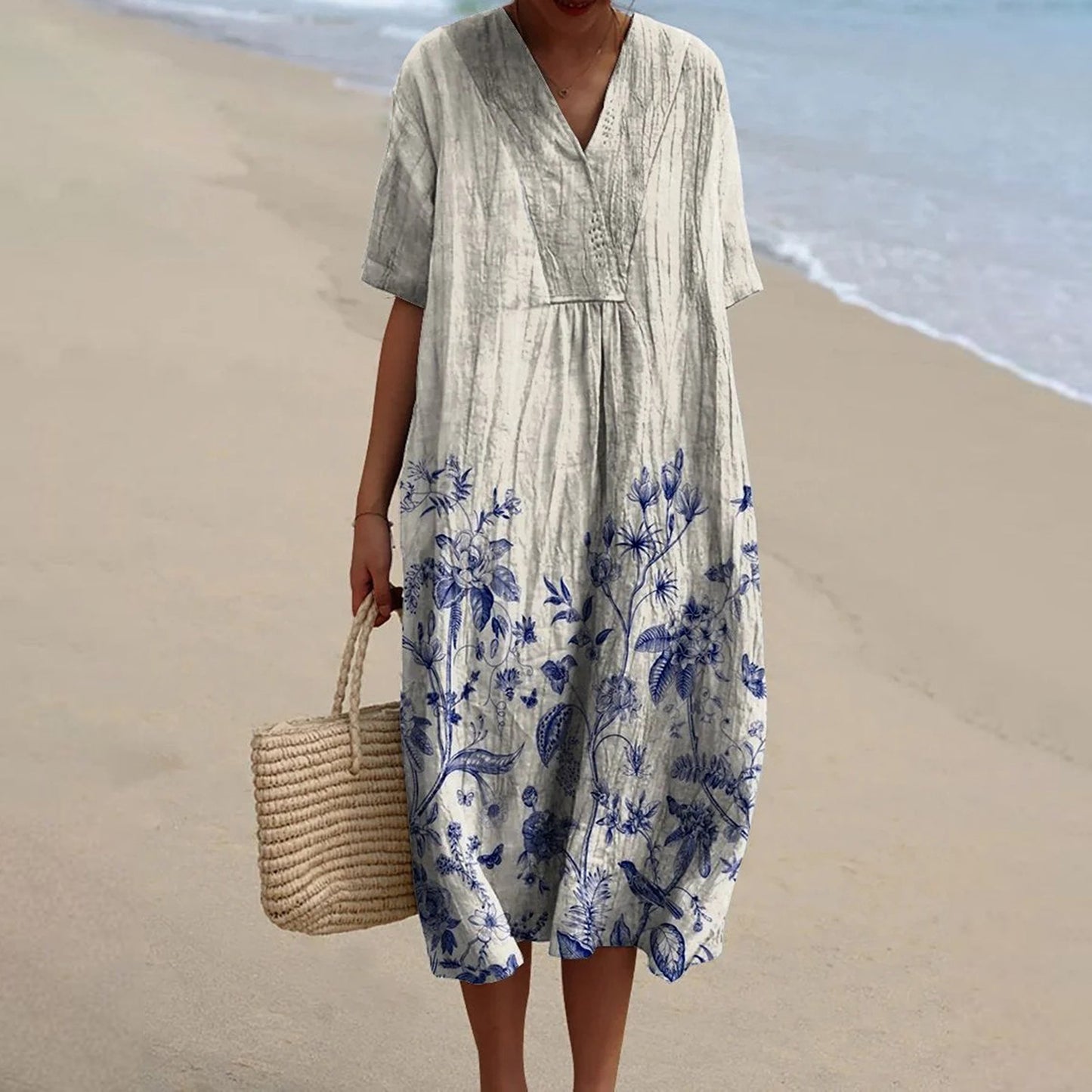 Women's Pocket Sleeve Dress Floral Plant Vacation Dresses