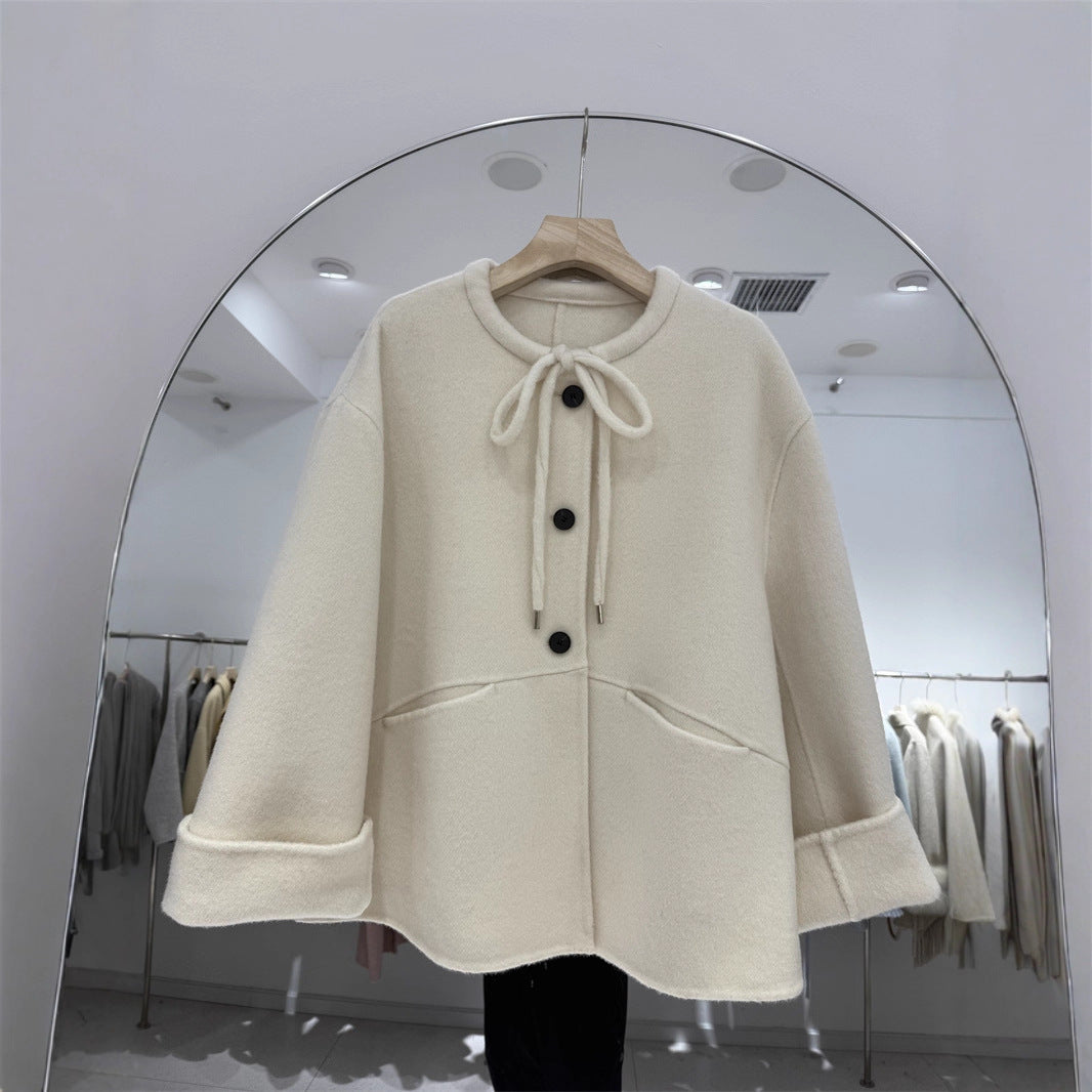 Women's Korean Version Of Style Bow Cashmere Coats
