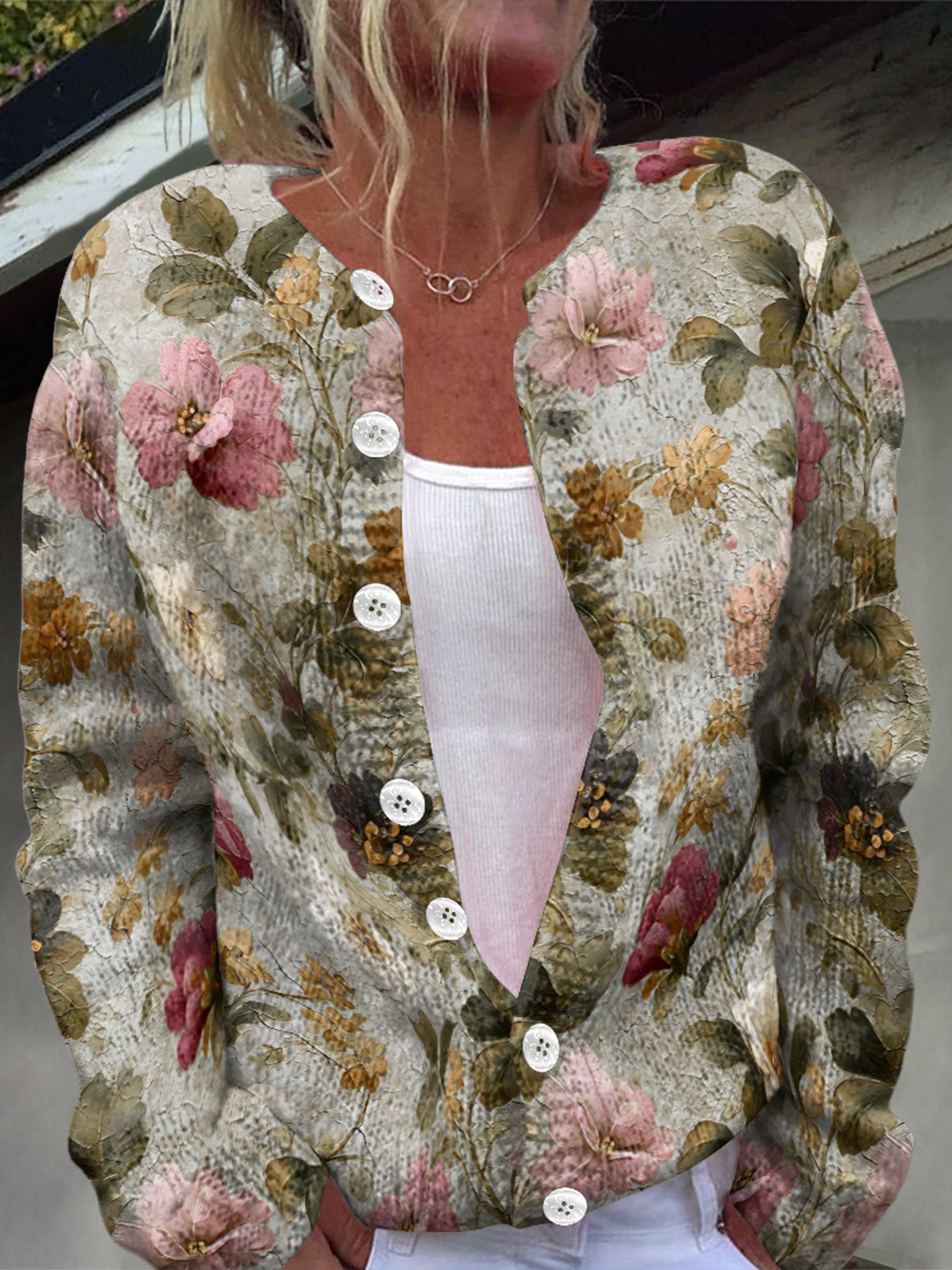 Beautiful Winter Single-breasted Floral Warm Button Sweaters