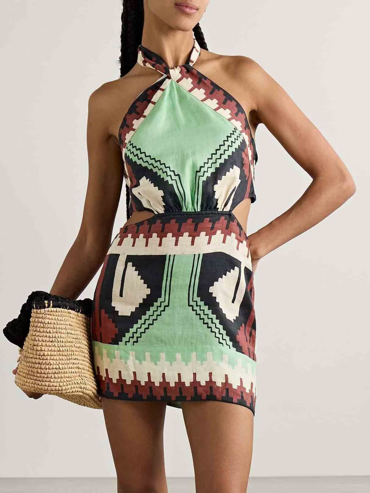 Summer Sexy Halter Positioning Print Holiday Dresses
