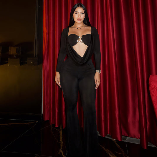 Women's Sexy Cutout Pile Collar Slim High Jumpsuits