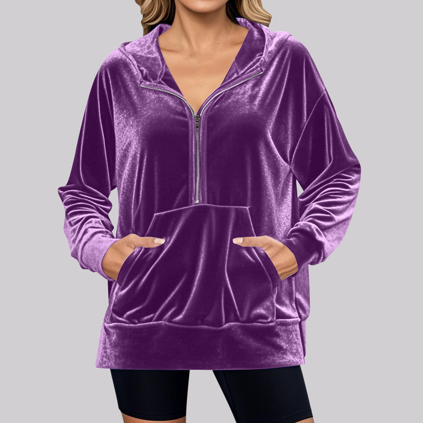 Women's Hooded Long Sleeve Fashion Suede Women's Sweater, Sweater