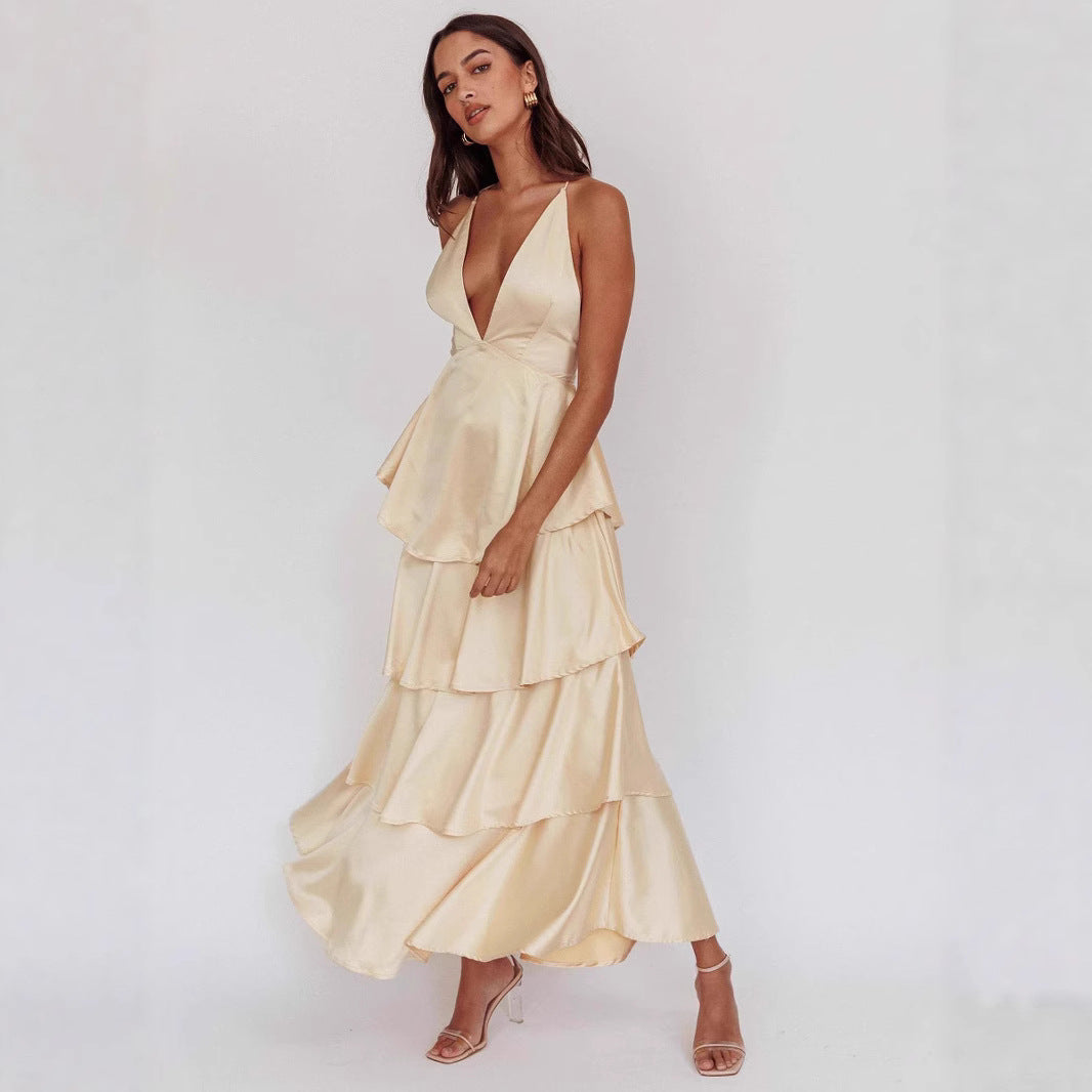 Women's Fashion Sexy Backless French Strap High Waist Dress