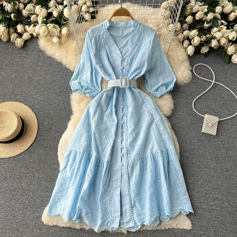 Women's Dress Loose Embroidered Lightly Mature Tight Waist Slimming Dresses