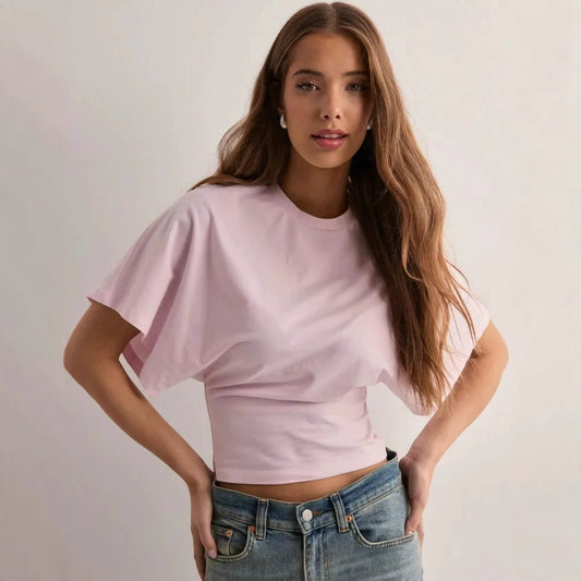 Women's Design Round Neck Pullover Sleeve T-shirt Summer Simple Solid Blouses
