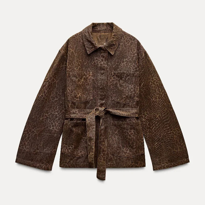 Women's Fashion Animal Pattern Printing Lapel Leopard Jackets