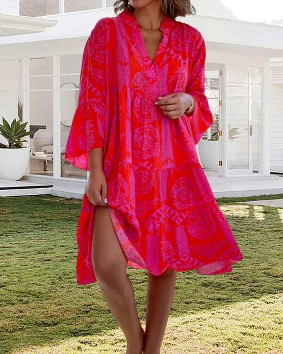 Classic Women's Flared Sleeves Cake Stitching Dress